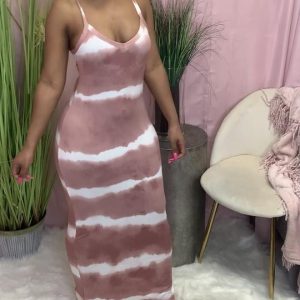 Pink Tie-Dye Bodycon Maxi Dress